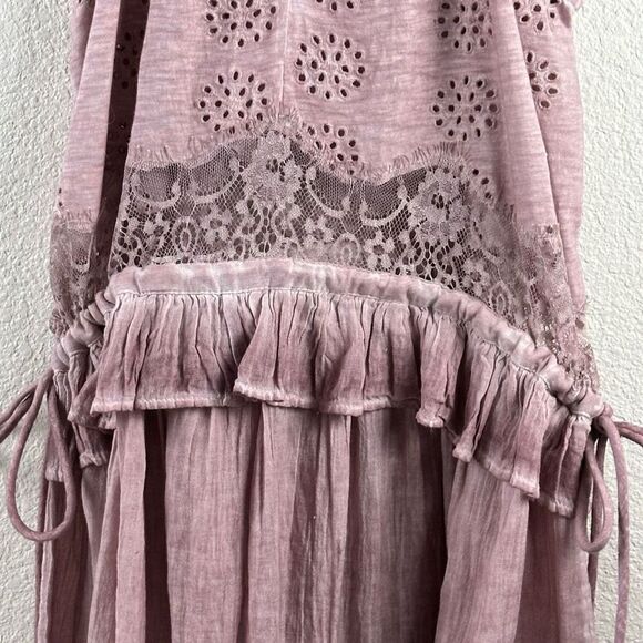 Topshop Women's Size 4 High Neck Mini Dress Pink Purple Eyelet Lace Ruffle - Picture 5 of 14